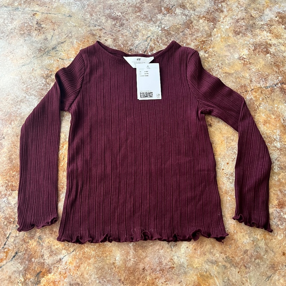 H & M long sleeve girl's ribbed top new with tags-size adorable size 6x/7